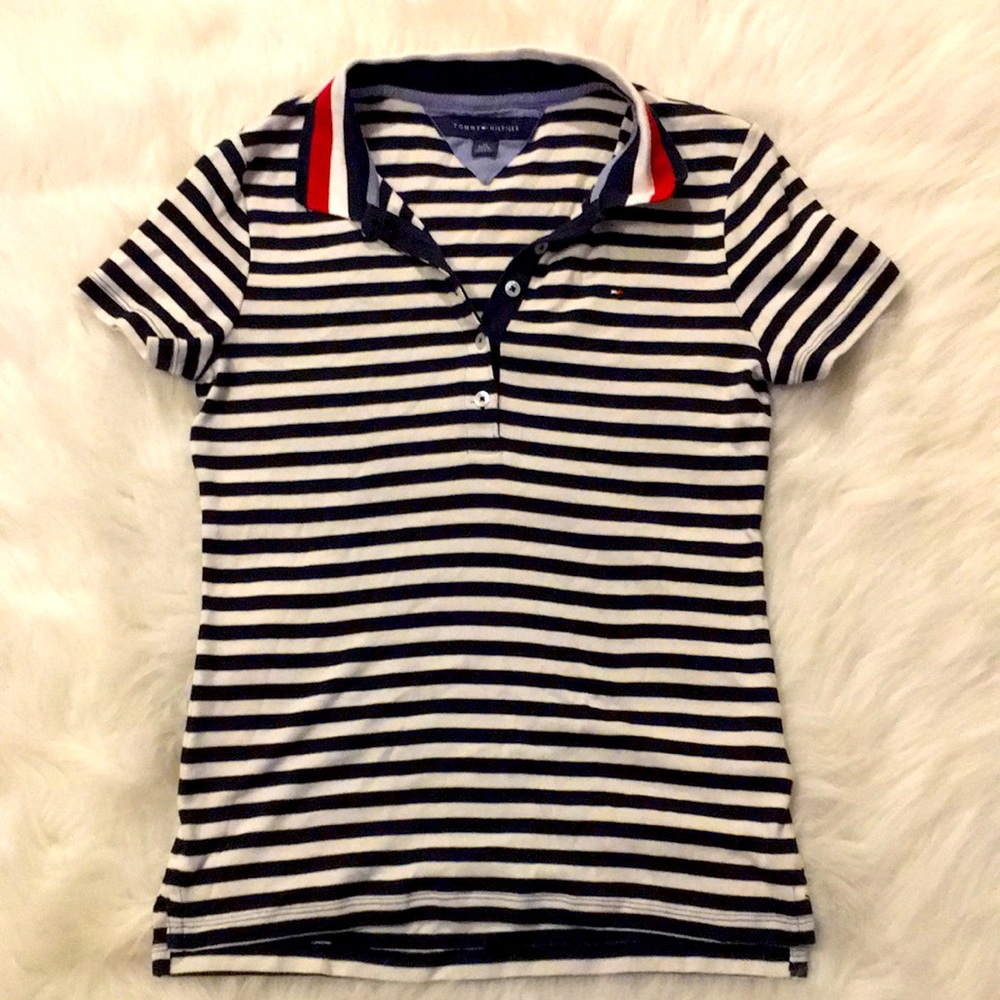 Tommy Hilfiger navy white red stripes stripe striped polo shirt top blouse XS TH